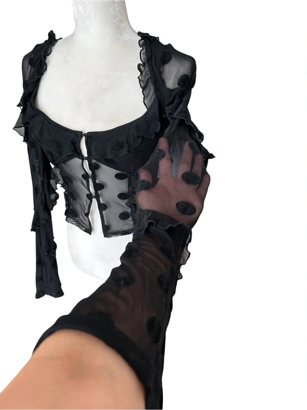 House of Harlow 1960 Eugenia black sheer top - Velvet polka dots - Small - Picture 4 of 9